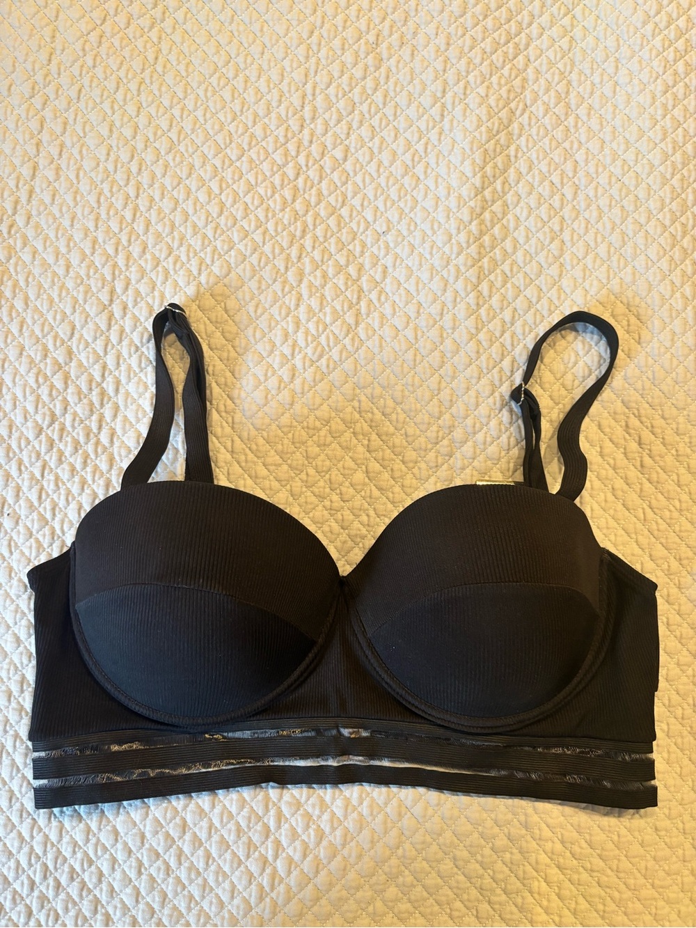 Black Longline Swim top with Sheer Trim